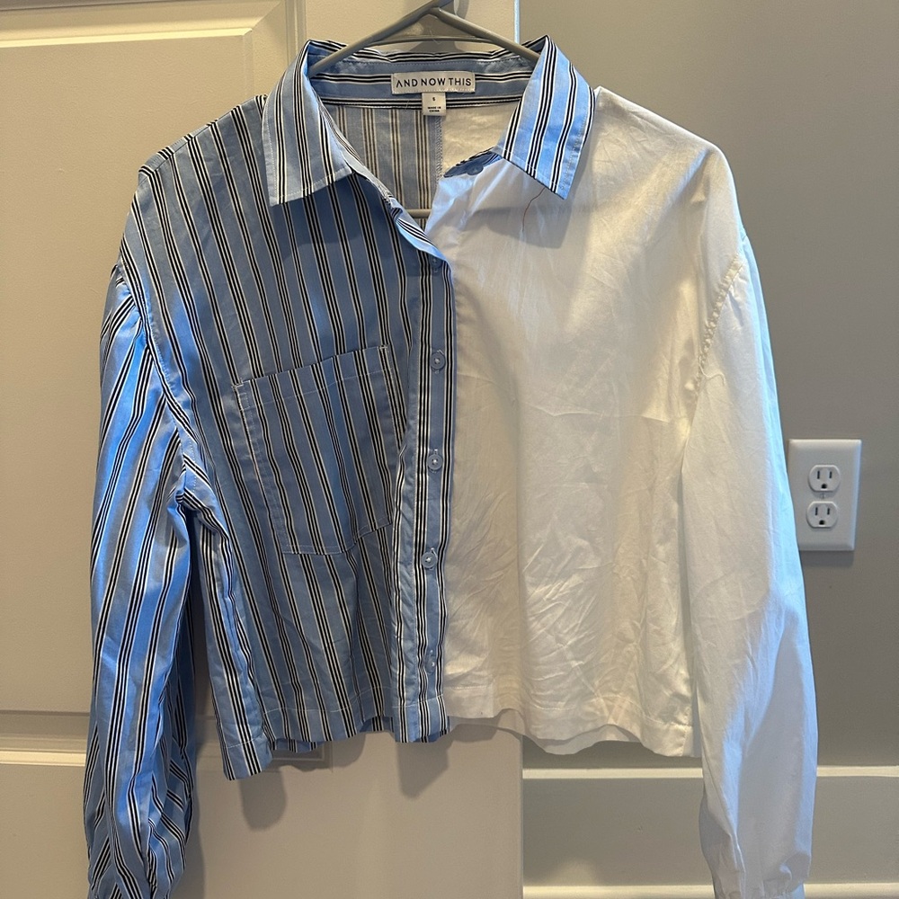 Cropped button up. Half stripes and half white. Size small.